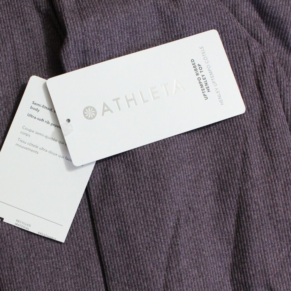 ATHLETA Uptempo Ribbed Vneck Stretchy Long Sleeve Purple Henley Top - Picture 4 of 4
